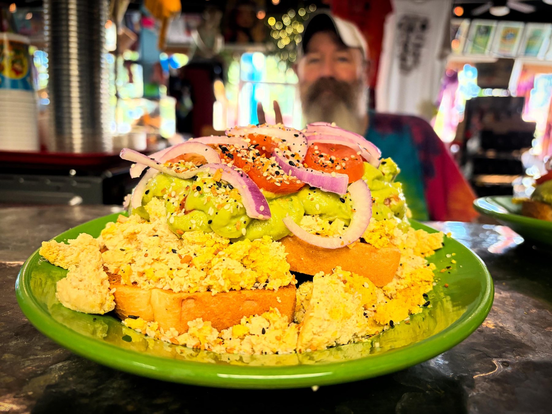 A colorful breakfast plate